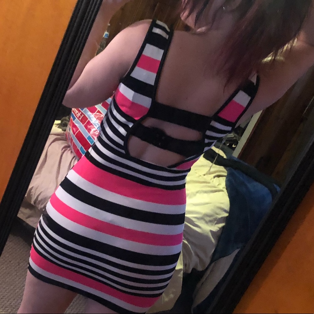 Pink black and white dress